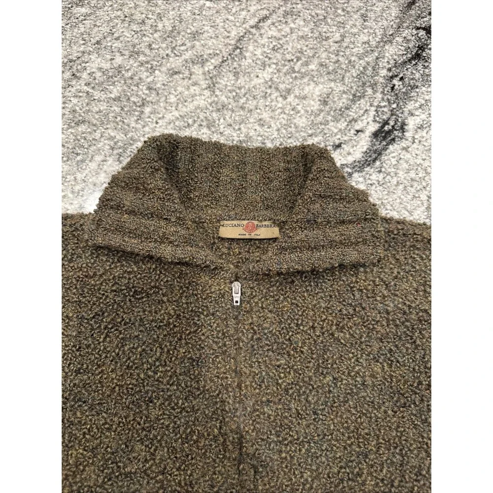 Luciano Barbera 1/4 Zip Pullover Sweater Size 53 US L Green Lana‎ Wool  #967